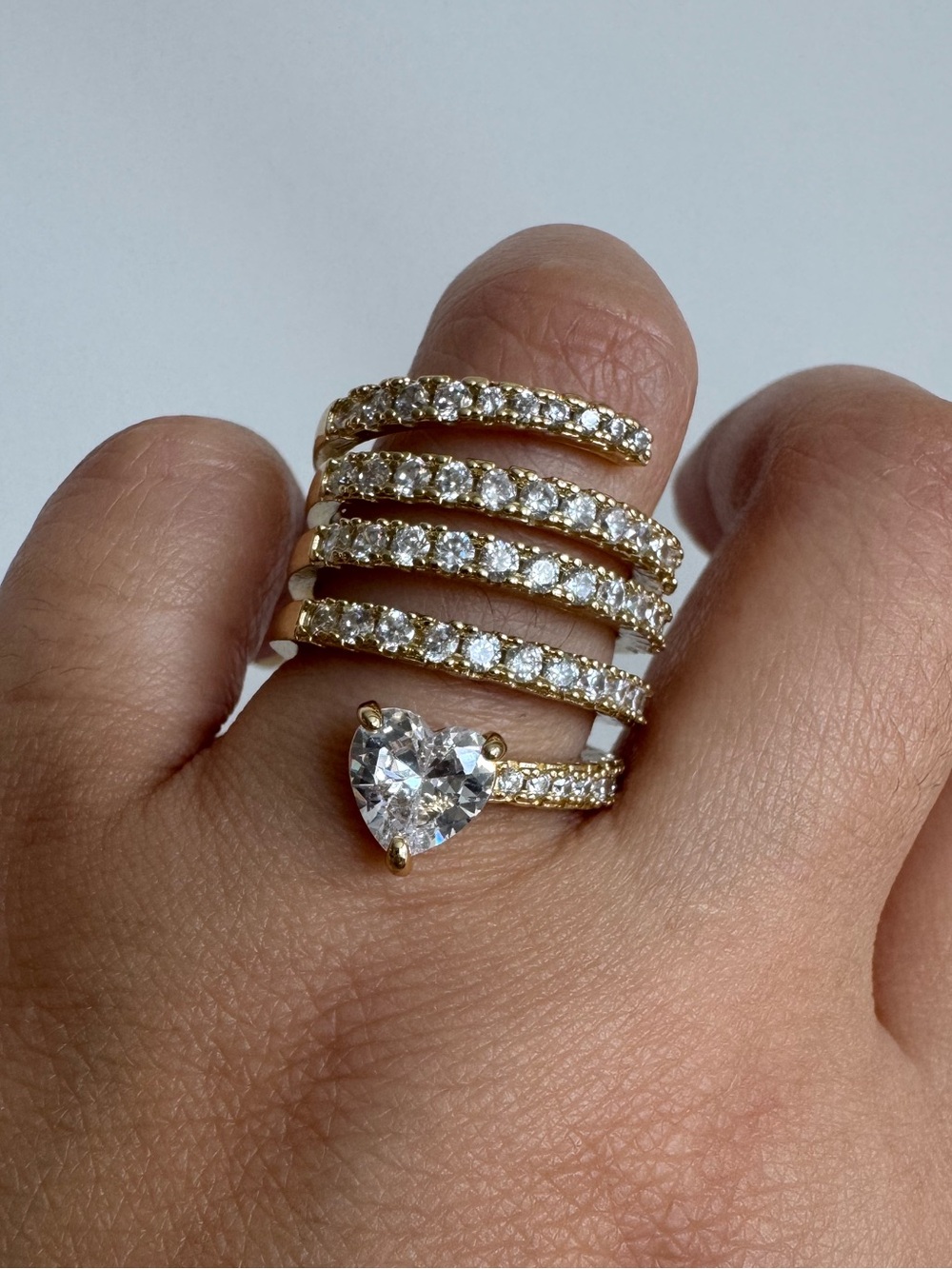 Heart Wrap Ring Gold Plated CZ Size 8